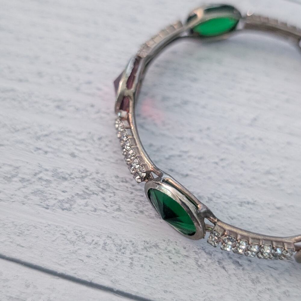 Vintage Bangle Bracelet - Red, Green, Clear - Just Over 6.75" - Picture 7 of 8